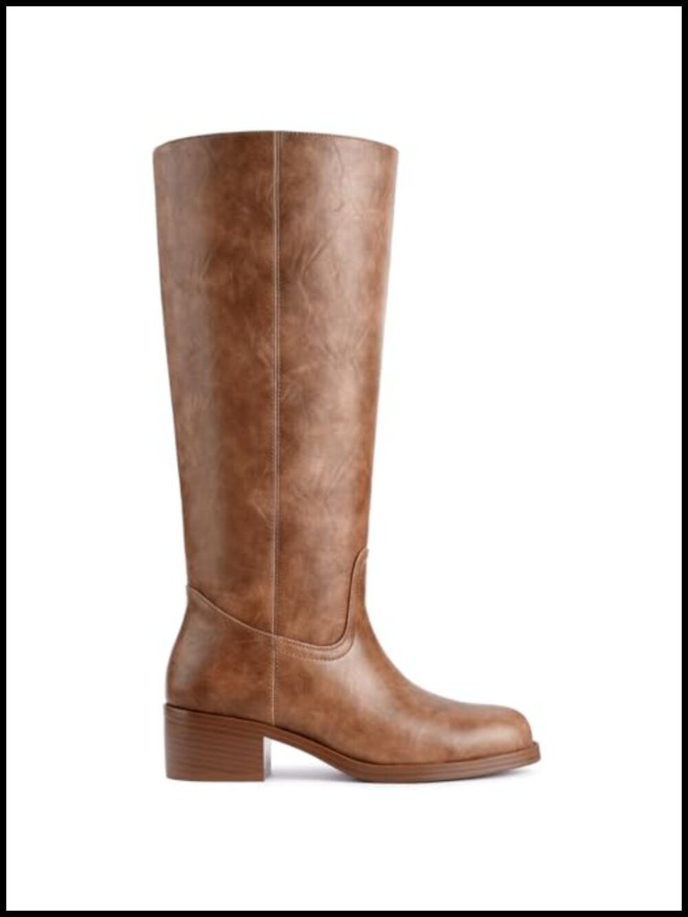 Gothictor Women's Faux Leather Knee High Boots Square Toe Block Heel Pull On